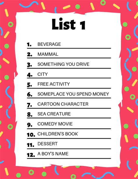 dirty scattergories lists|scattergories list game.